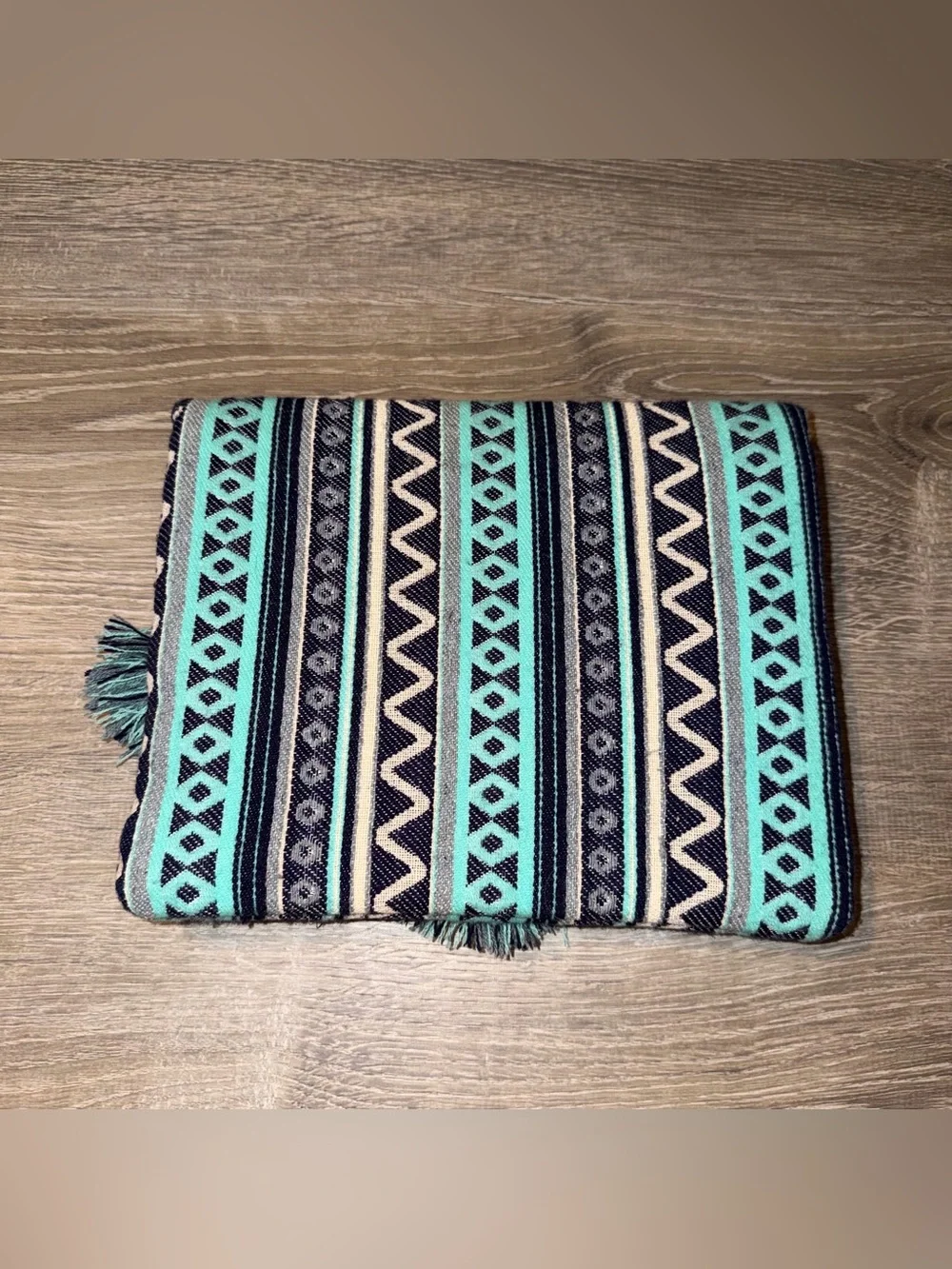 Mud Pie blue woven tassel fringe envelope clutch boho bag purse